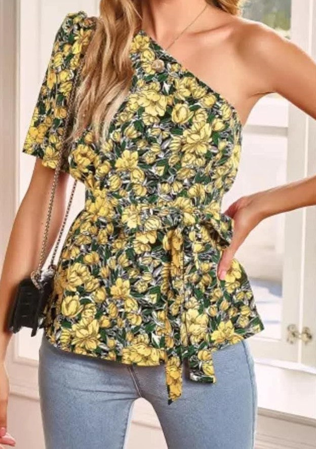 One Shoulder Floral Top