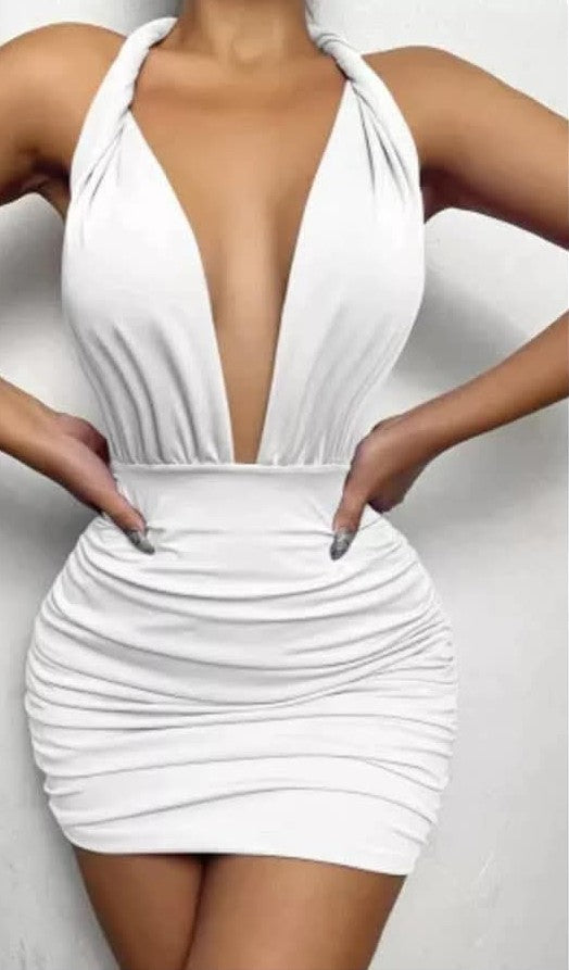 White Halter Mini Dress
