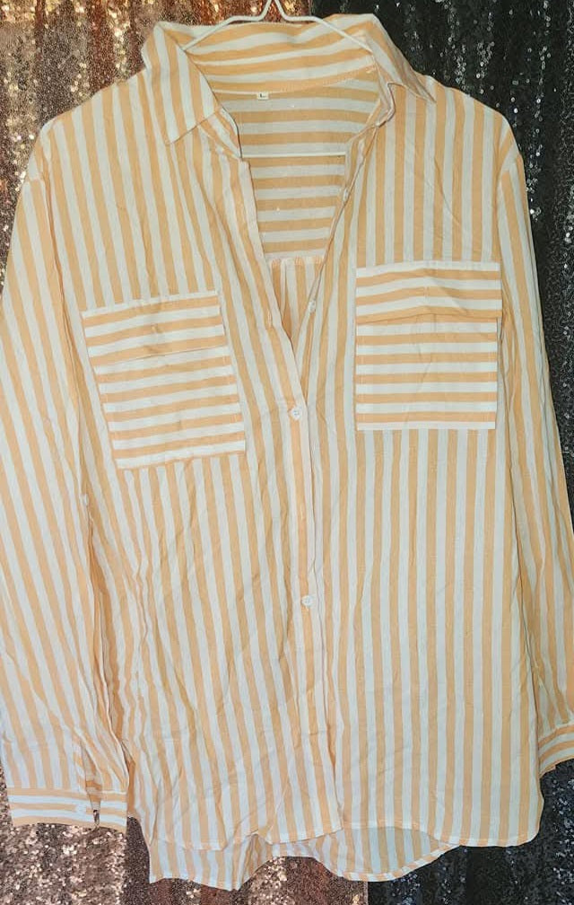 Orange and White Stripe Button Up