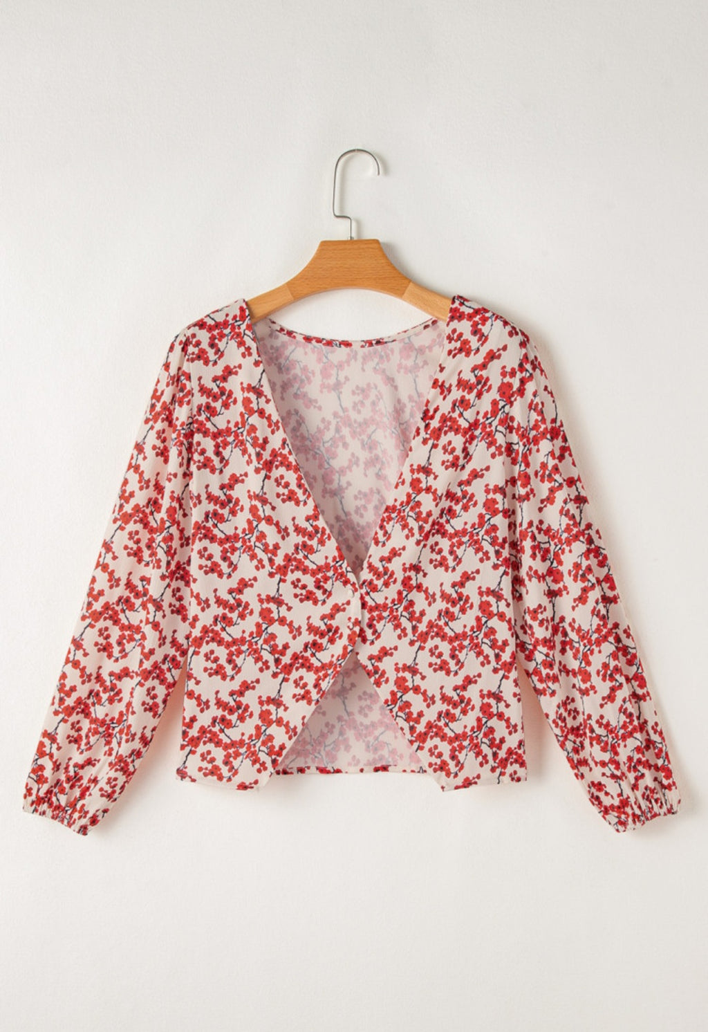 Red Floral Open Back Blouse
