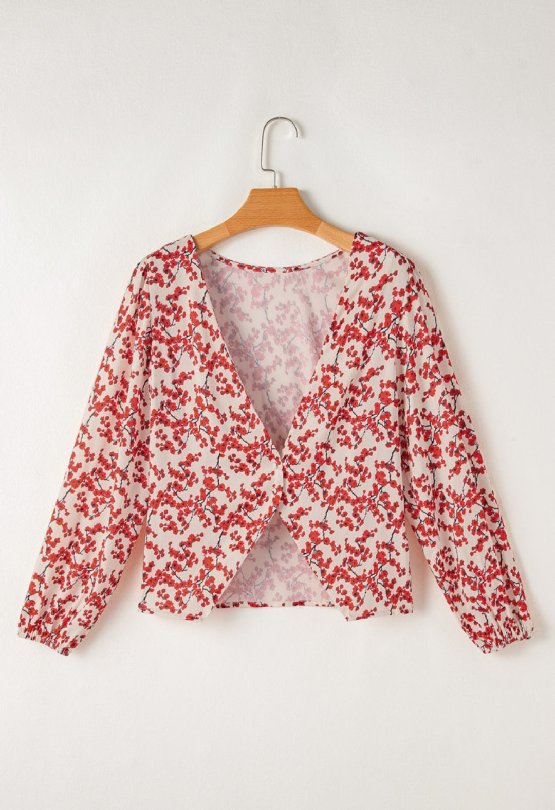 Red Floral Open Back Blouse