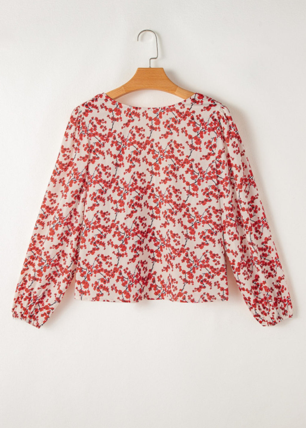 Red Floral Open Back Blouse