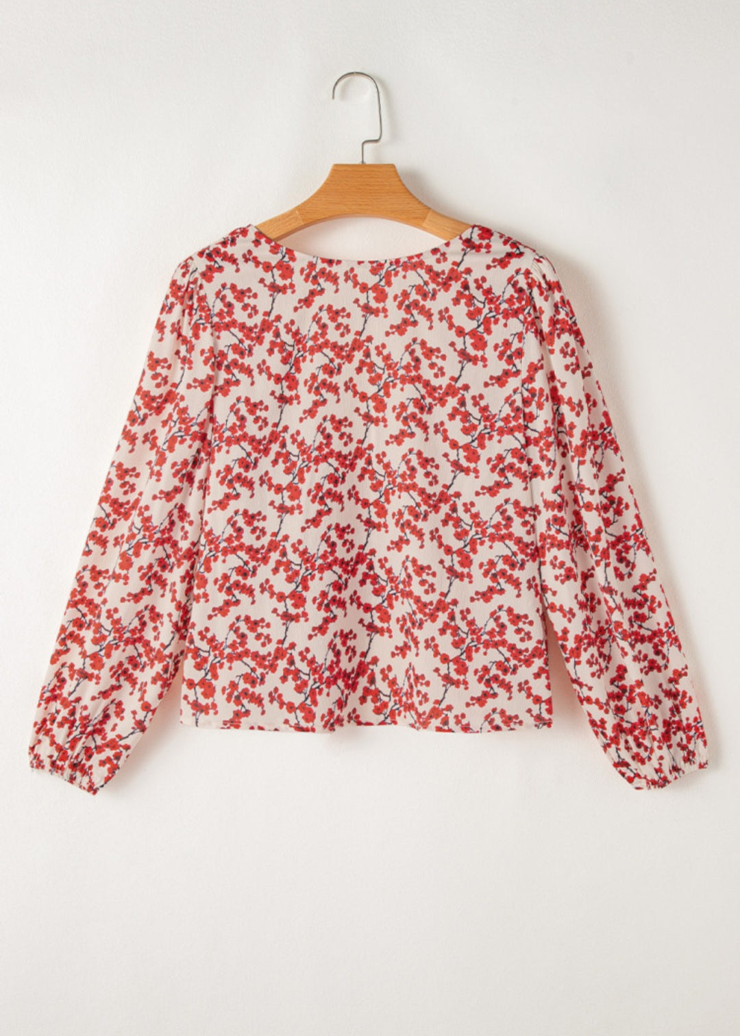Red Floral Open Back Blouse