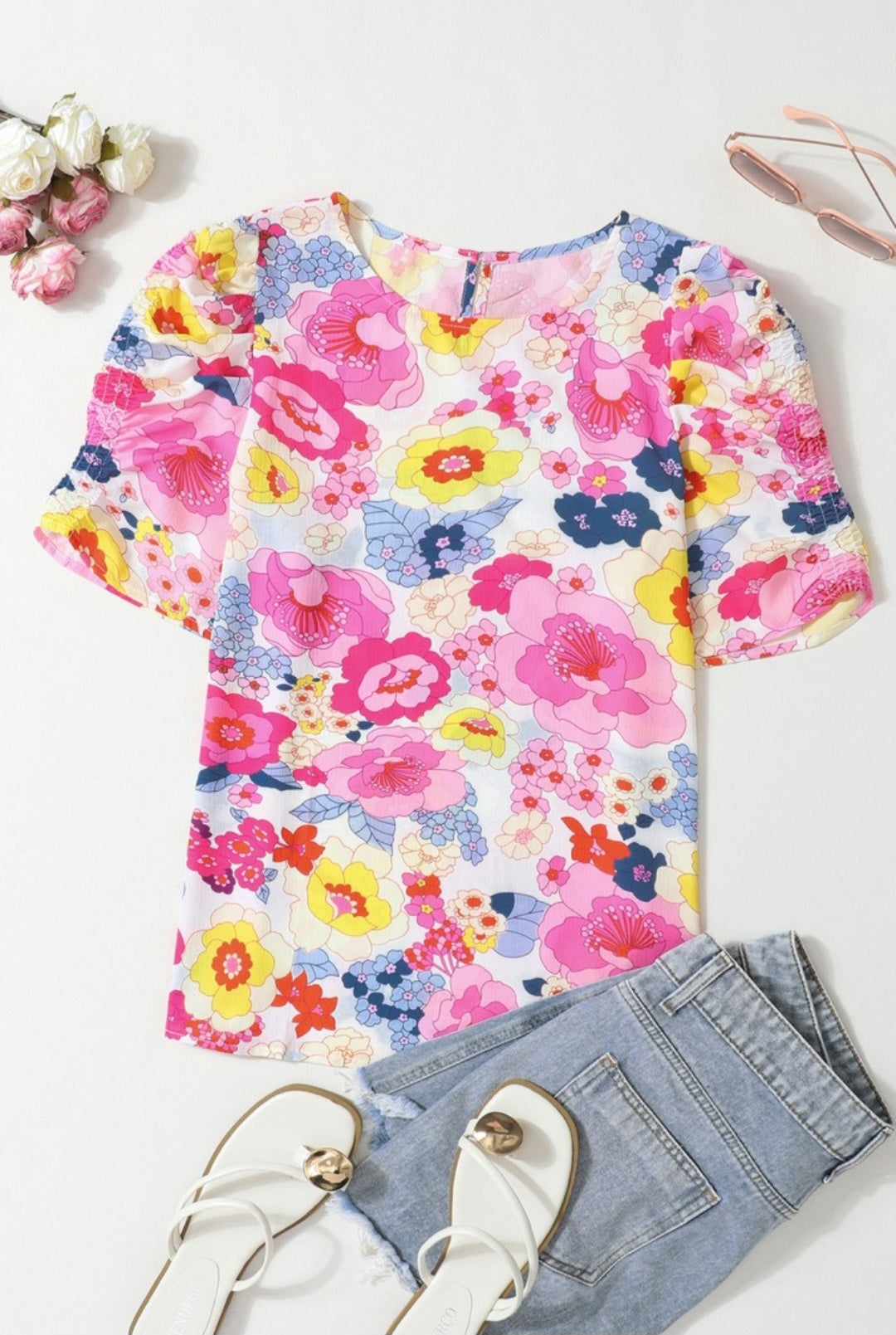 Floral Ruffed Shoulder Blouse