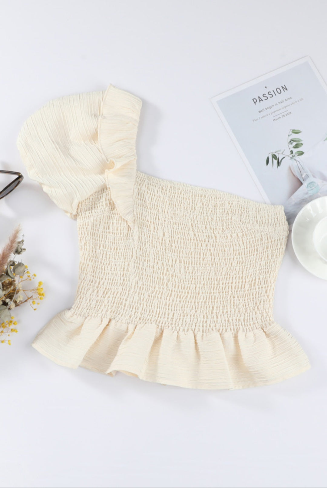 Smocked One Shoulder Top