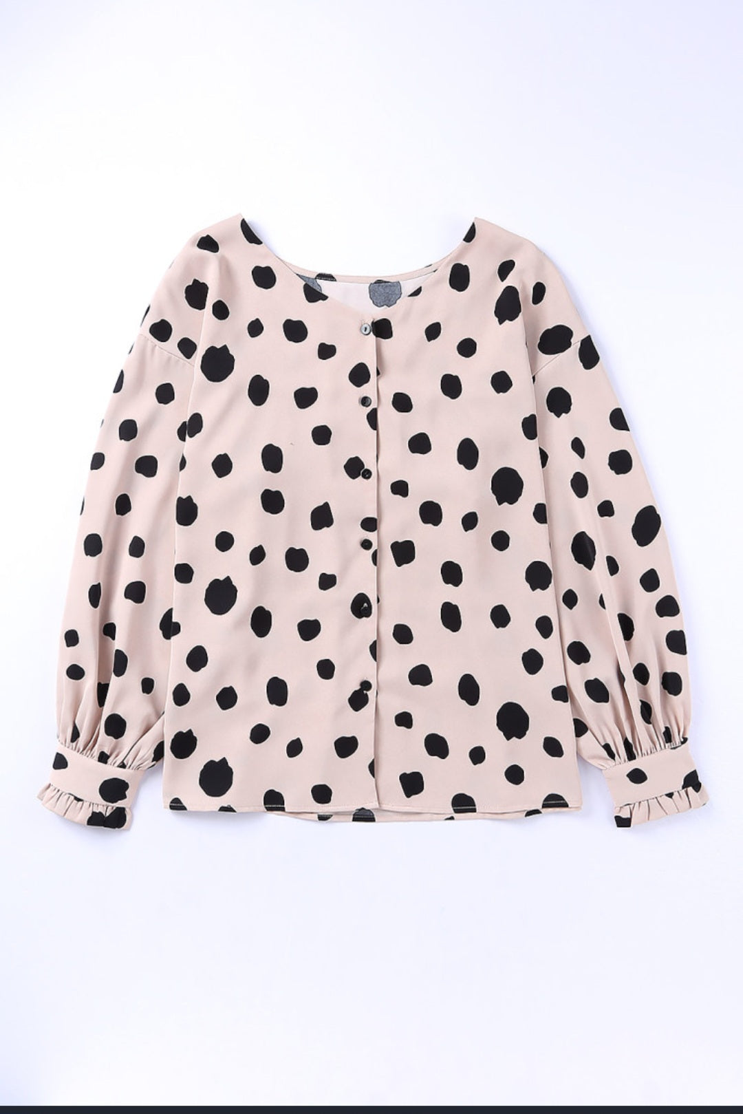 Pink Button Frill Polka Dot Blouse
