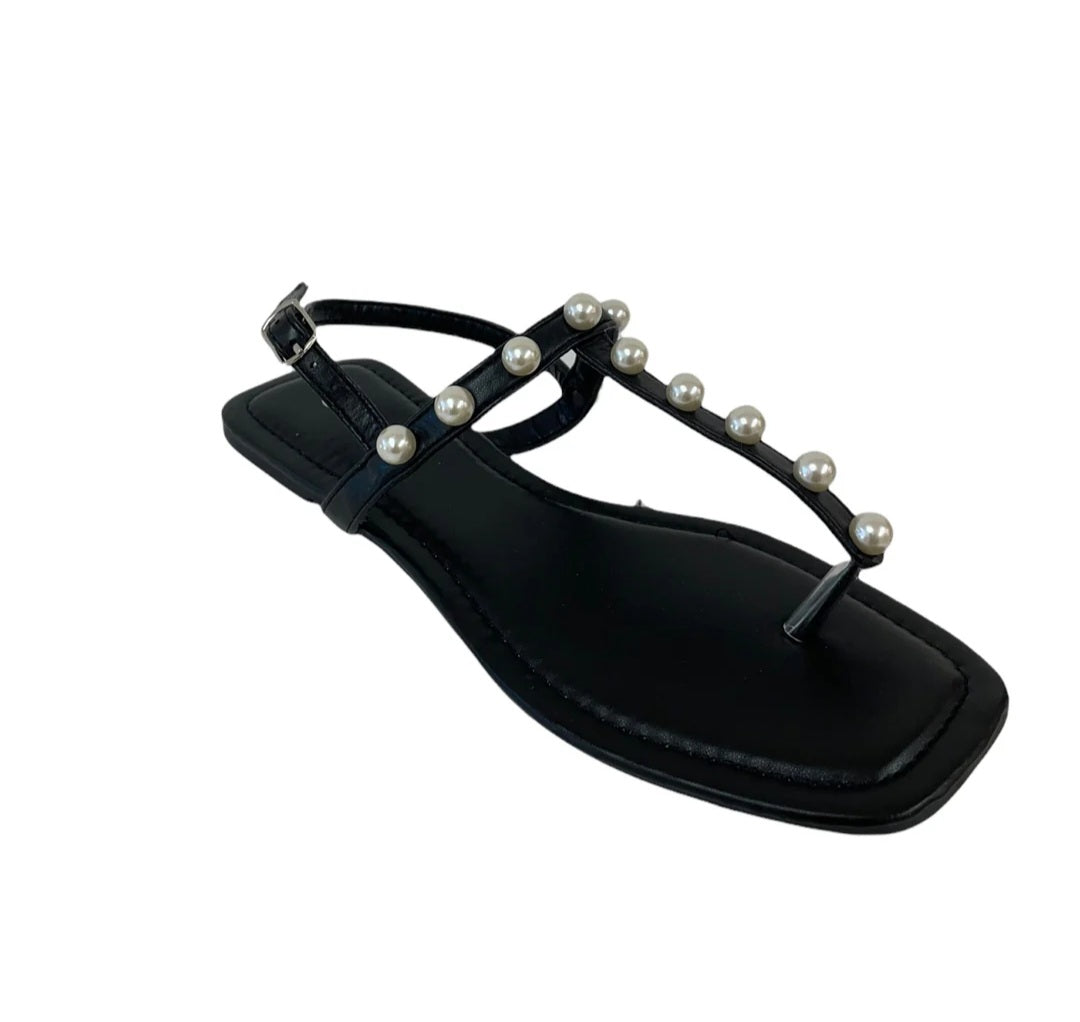 Nikki Black Sandal w/ Pearls