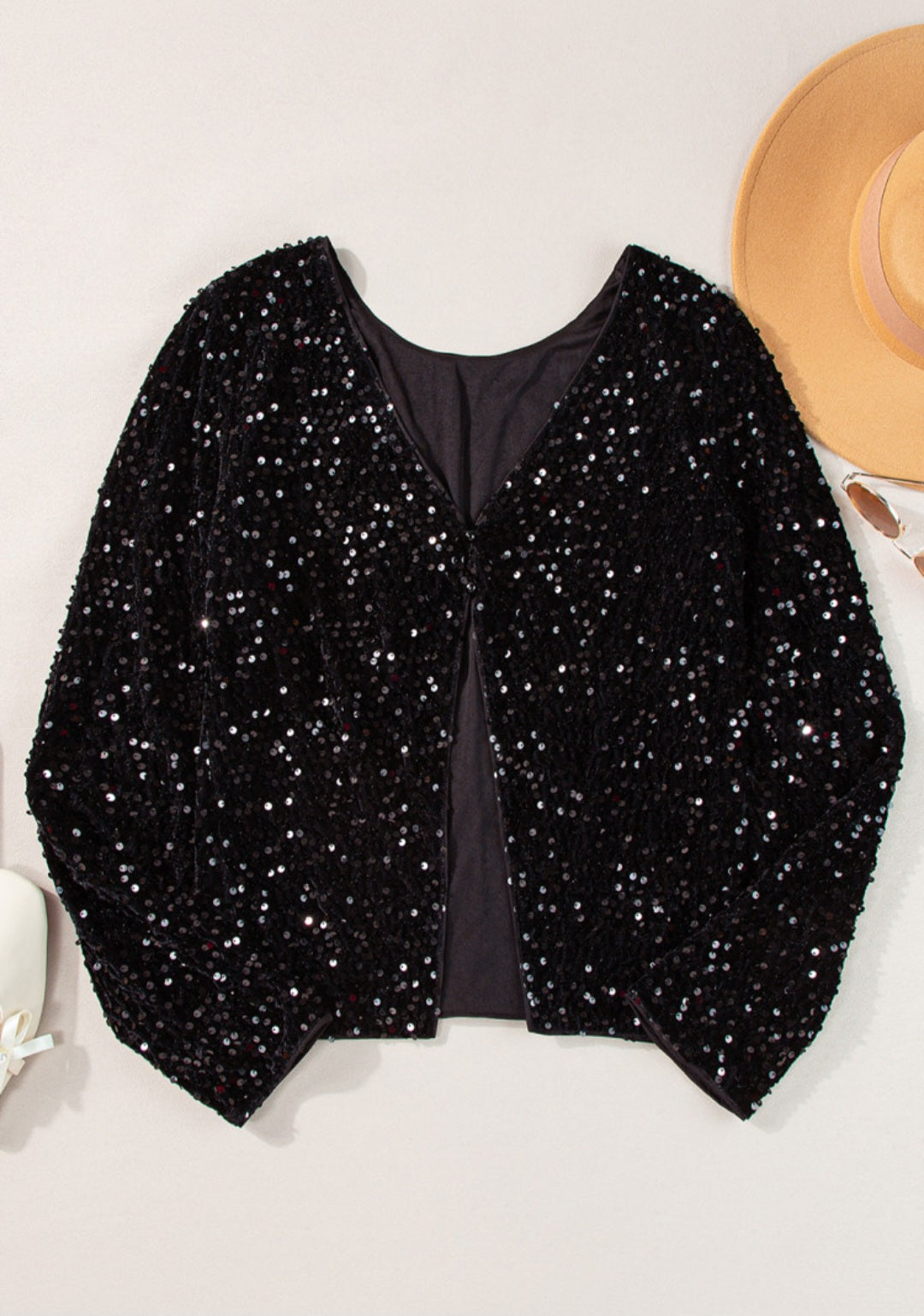Black Open Back Glitter Blouse