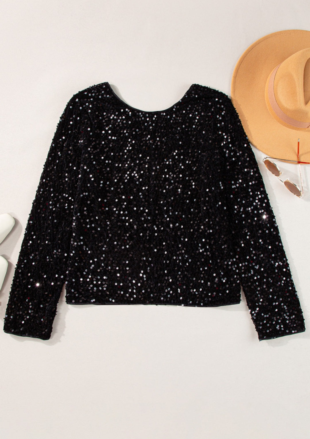 Black Open Back Glitter Blouse