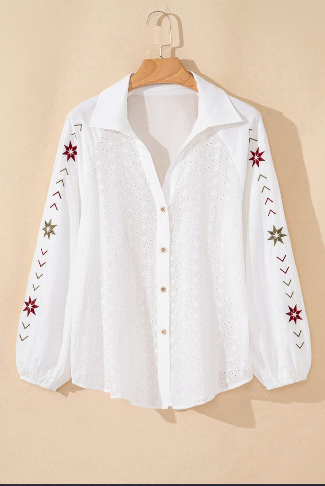 White Textured Button up Blouse