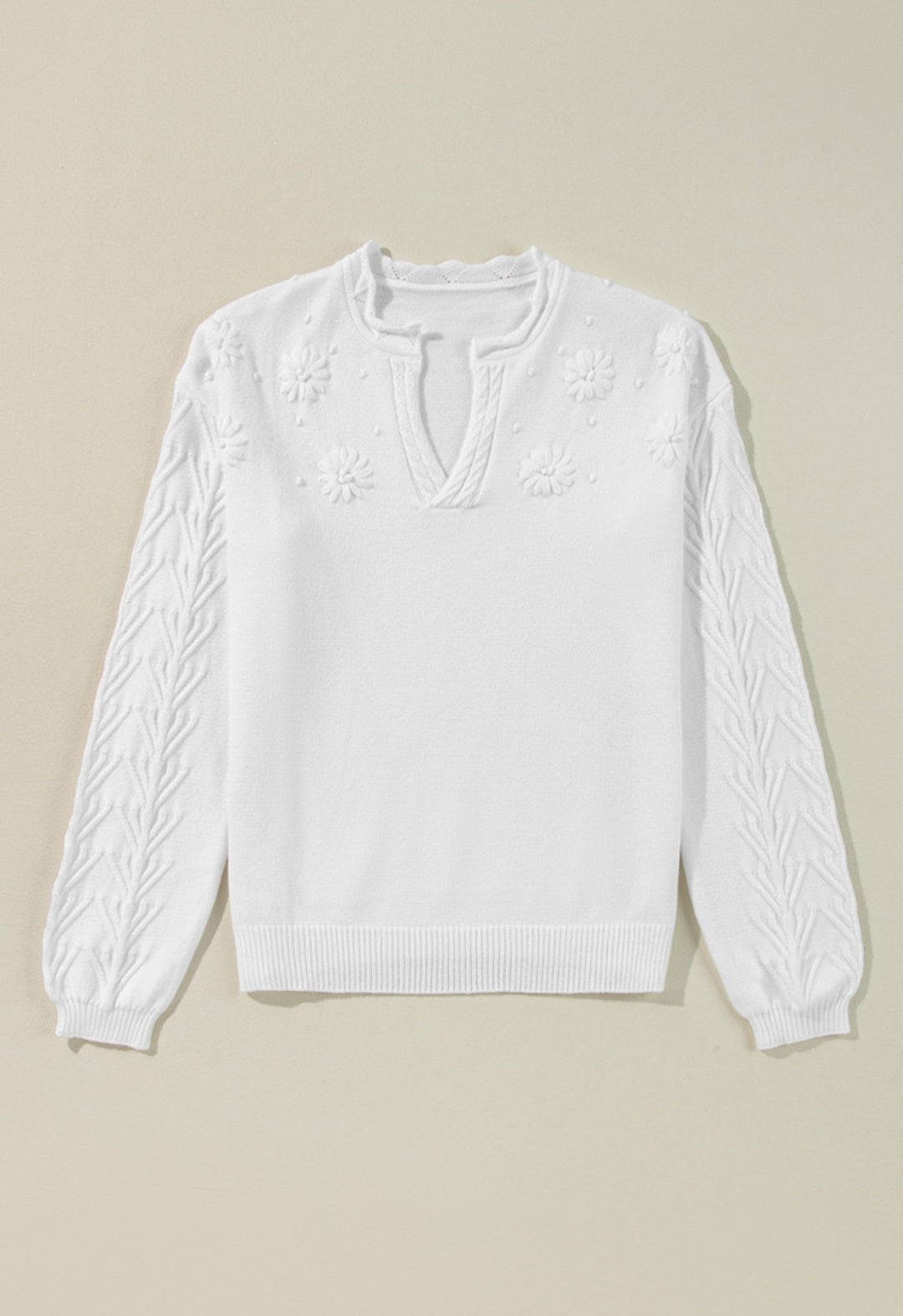 White Textured Sweater Blouse