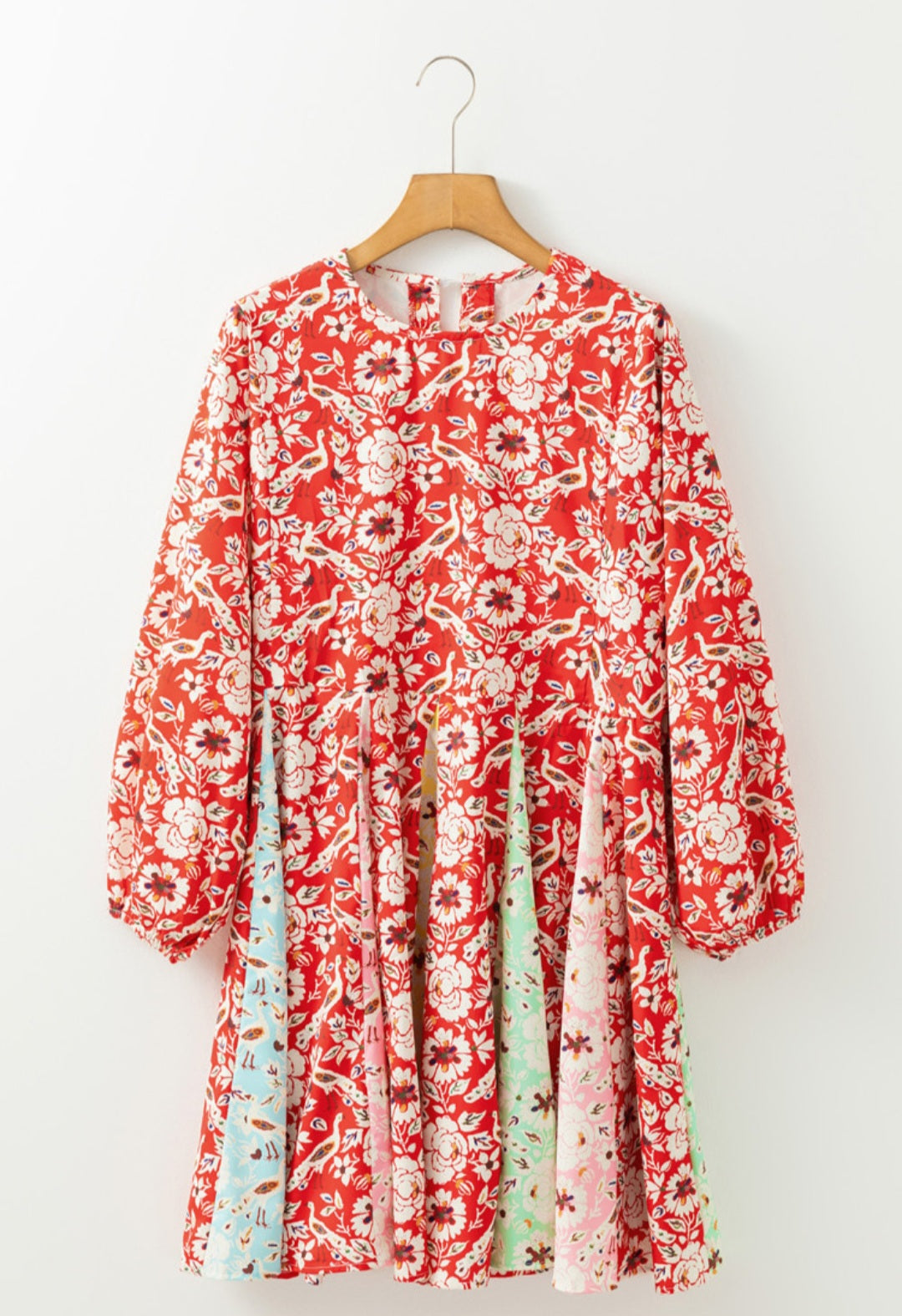 Red floral patchwork Dress