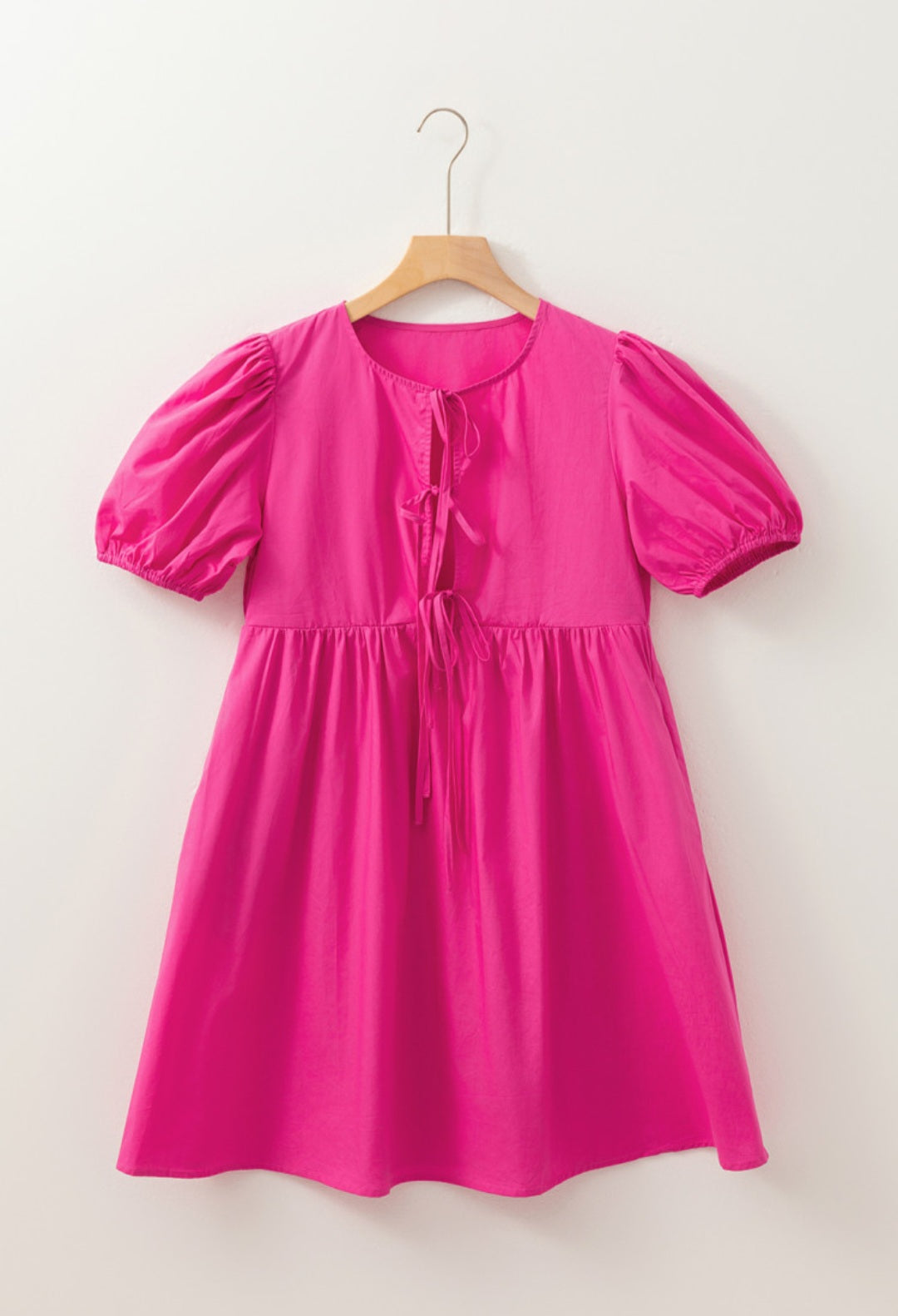 Pink Puff Tie Front Mini Dress