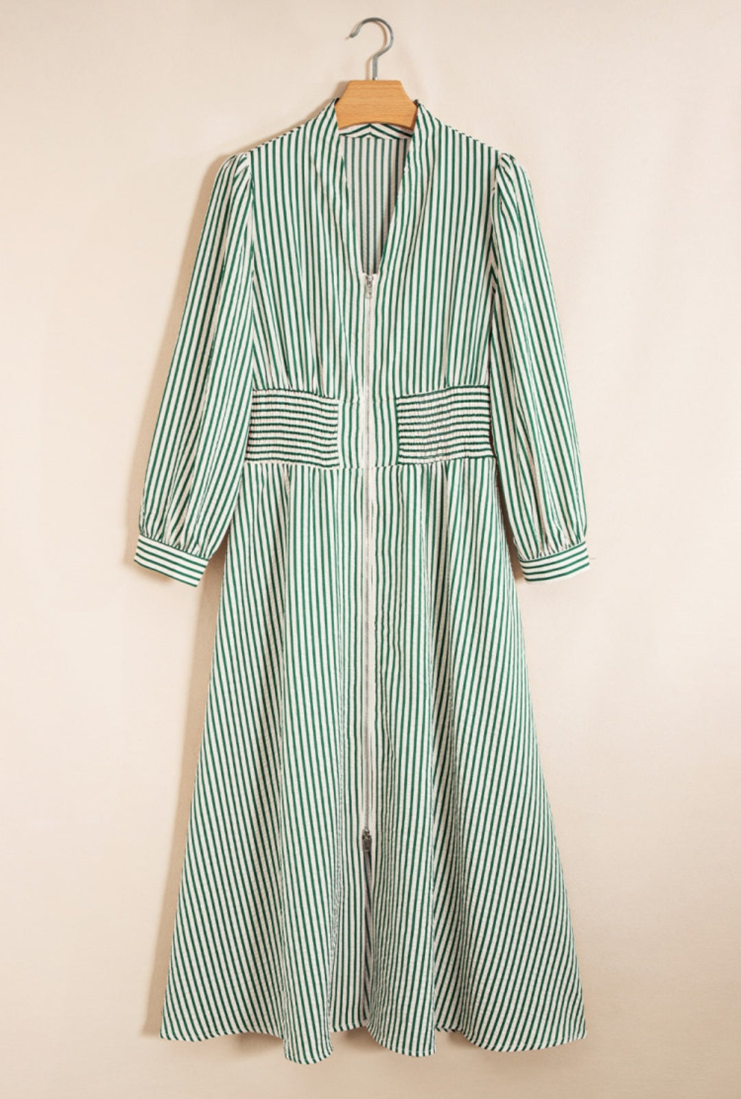 Green Stripe V Neck Dress